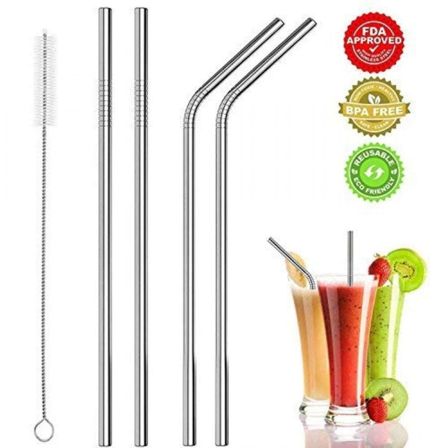 4 PCS Stainless Steel Reusable Straws with Cleaning Brush – Eco-Friendly & Durable